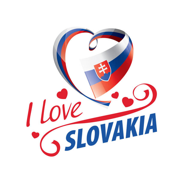 National flag of the Slovakia in the shape of a heart and the inscription I love Slovakia. Vector illustration