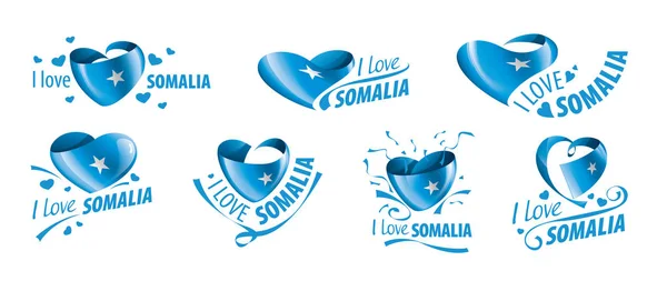 Bandera nacional de Somalia en forma de corazón y la inscripción Me encanta Somalia. Ilustración vectorial — Vector de stock