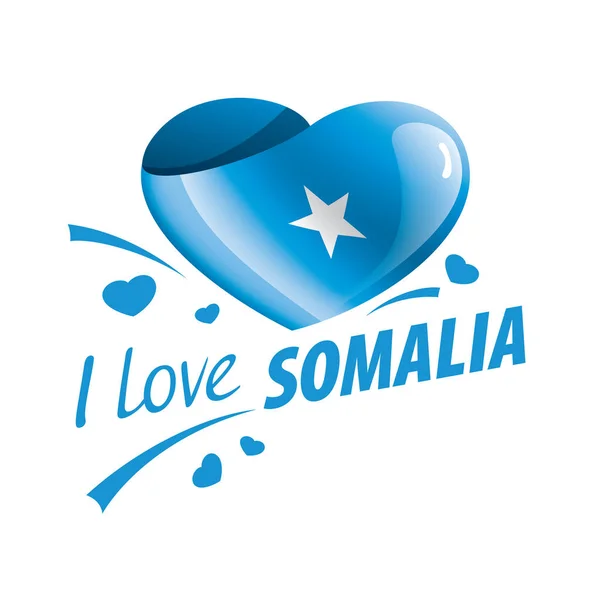 Bandera nacional de Somalia en forma de corazón y la inscripción Me encanta Somalia. Ilustración vectorial — Archivo Imágenes Vectoriales