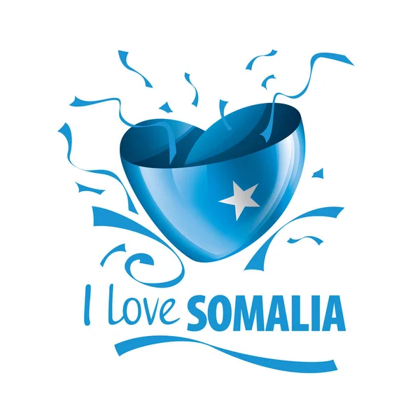 Bandera nacional de Somalia en forma de corazón y la inscripción Me encanta Somalia. Ilustración vectorial — Archivo Imágenes Vectoriales