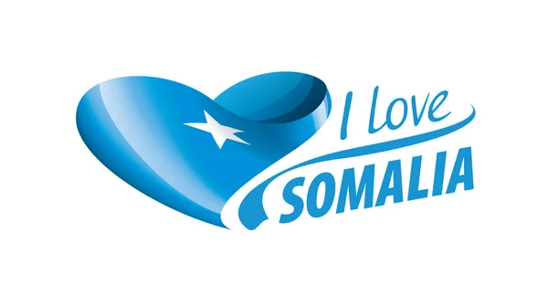 Bandera nacional de Somalia en forma de corazón y la inscripción Me encanta Somalia. Ilustración vectorial — Archivo Imágenes Vectoriales