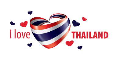 Tayland 'ın ulusal bayrağı kalp şeklinde ve Tayland' a bayılıyorum. Vektör illüstrasyonu
