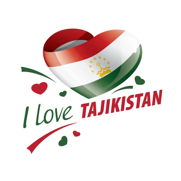 Bandera nacional de Tayikistán en forma de corazón y la inscripción Me encanta Tayikistán. Ilustración vectorial — Archivo Imágenes Vectoriales