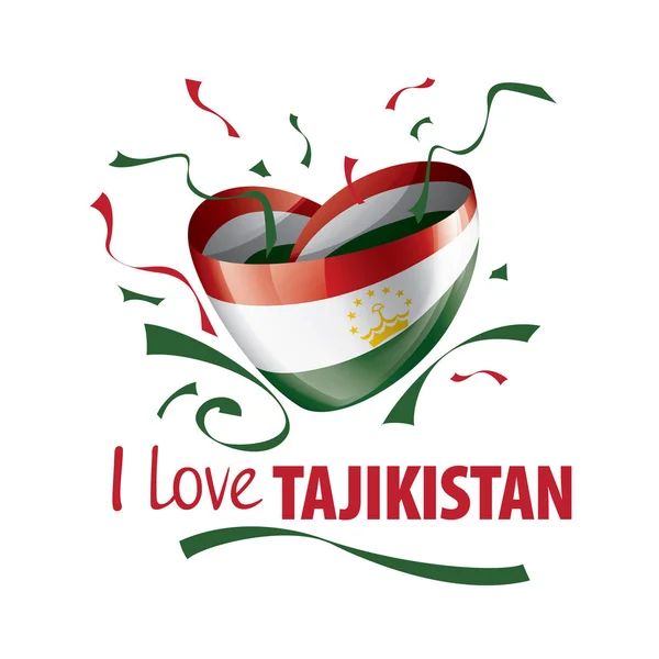 Národní vlajka Tádžikistánu ve tvaru srdce a nápis Miluji Tádžikistán. Vektorová ilustrace — Stockový vektor