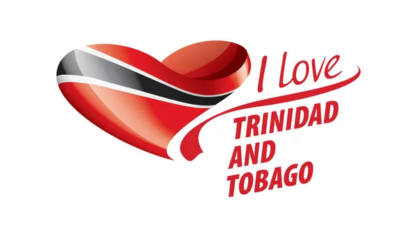 Bandiera nazionale della Trinidad e Tobago a forma di cuore e l'iscrizione che amo Trinidad e Tobago. Illustrazione vettoriale — Vettoriale Stock