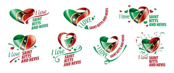 Saint Kitts ve Nevis 'in ulusal bayrağı kalp şeklinde ve Aziz Kitts ve Nevis' e bayılıyorum. Vektör illüstrasyonu — Stok Vektör