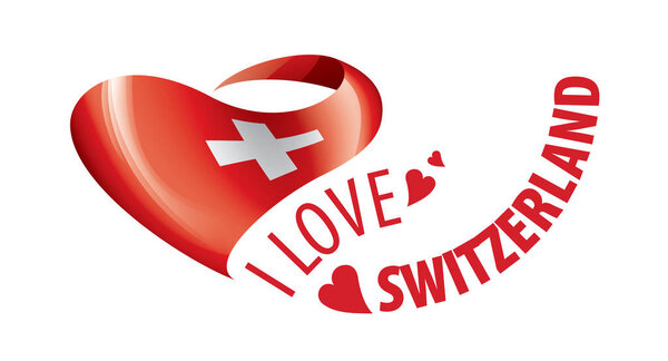 National flag of the Switzerland in the shape of a heart and the inscription I love Switzerland. Vector illustration
