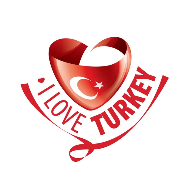 National flag of the Turkey in the shape of a heart and the inscription I love Turkey. Vector illustration — Stock Vector