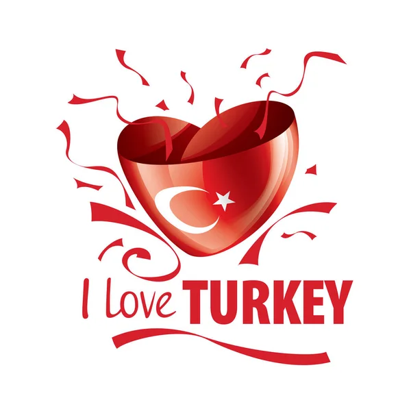 National flag of the Turkey in the shape of a heart and the inscription I love Turkey. Vector illustration — Stock Vector