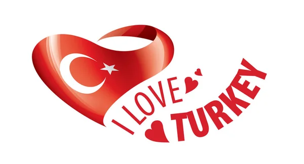 National flag of the Turkey in the shape of a heart and the inscription I love Turkey. Vector illustration — Stock Vector