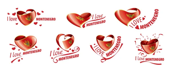 Drapeau national du Monténégro en forme de cœur et l'inscription que j'aime Monténégro. Illustration vectorielle — Image vectorielle
