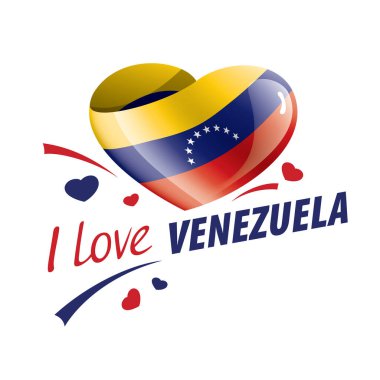 Venezuela 'nın kalp şeklinde ulusal bayrağı ve Venezuela' ya bayılıyorum. Vektör illüstrasyonu