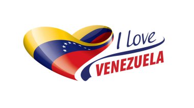 Venezuela 'nın kalp şeklinde ulusal bayrağı ve Venezuela' ya bayılıyorum. Vektör illüstrasyonu