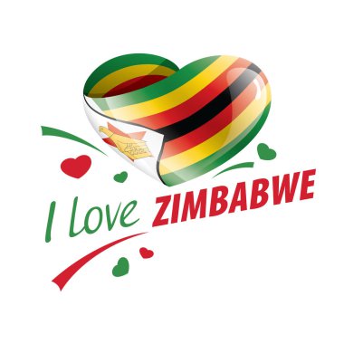 Zimbabve 'nin kalp şeklinde ulusal bayrağı ve Zimbabve' ye bayılıyorum. Vektör illüstrasyonu