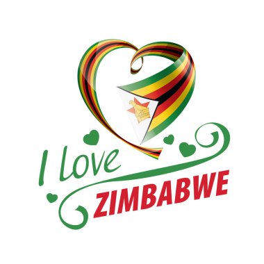 Zimbabve 'nin kalp şeklinde ulusal bayrağı ve Zimbabve' ye bayılıyorum. Vektör illüstrasyonu