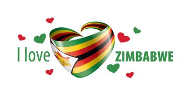 Zimbabve 'nin kalp şeklinde ulusal bayrağı ve Zimbabve' ye bayılıyorum. Vektör illüstrasyonu