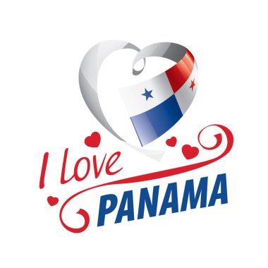 Panama 'nın ulusal bayrağı, kalp şeklinde ve Panama' ya bayılıyorum. Vektör illüstrasyonu