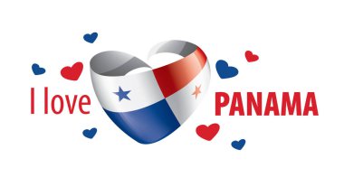 Panama 'nın ulusal bayrağı, kalp şeklinde ve Panama' ya bayılıyorum. Vektör illüstrasyonu