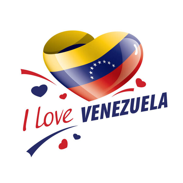 National flag of the Venezuela in the shape of a heart and the inscription I love Venezuela. Vector illustration