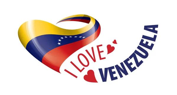 Drapeau national du Venezuela en forme de cœur et l'inscription que j'aime Venezuela. Illustration vectorielle — Image vectorielle