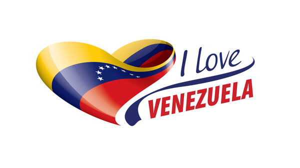 National flag of the Venezuela in the shape of a heart and the inscription I love Venezuela. Vector illustration