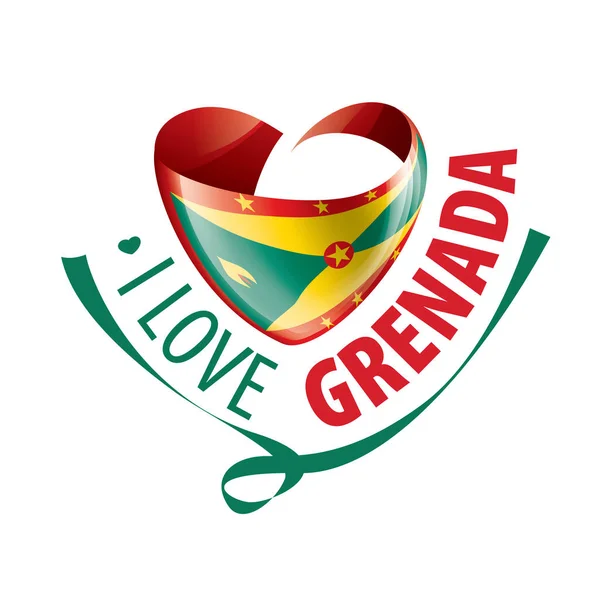 Bandiera nazionale della Grenada a forma di cuore e l'iscrizione che amo Grenada. Illustrazione vettoriale — Vettoriale Stock