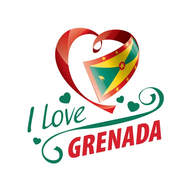 Bandiera nazionale della Grenada a forma di cuore e l'iscrizione che amo Grenada. Illustrazione vettoriale — Vettoriale Stock