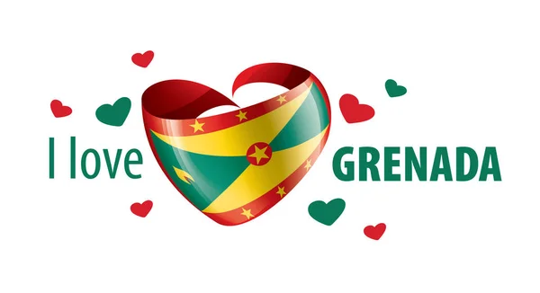 Bandiera nazionale della Grenada a forma di cuore e l'iscrizione che amo Grenada. Illustrazione vettoriale — Vettoriale Stock
