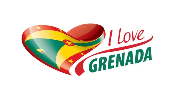 Bandiera nazionale della Grenada a forma di cuore e l'iscrizione che amo Grenada. Illustrazione vettoriale — Vettoriale Stock