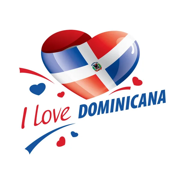 National flag of the Dominicana in the shape of a heart and the inscription I love Dominicana. Vector illustration — 스톡 벡터