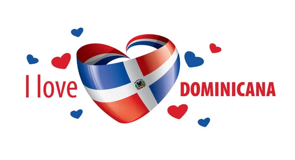 Národní vlajka Dominikány ve tvaru srdce a nápis Miluji Dominicana. Vektorová ilustrace — Stockový vektor