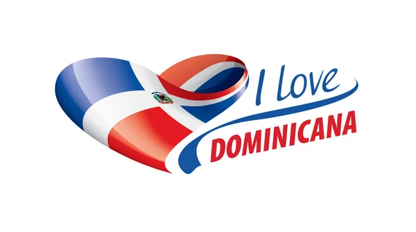 Nationale vlag van de Dominicana in de vorm van een hart en de inscriptie ik hou van Dominicana. Vectorillustratie — Stockvector