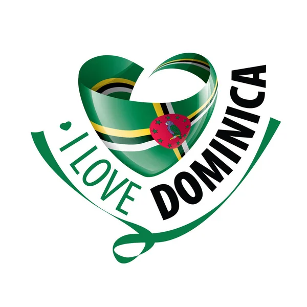 Dominicas flagga i form av ett hjärta och inskriptionen jag älskar Dominica. Vektorillustration — Stock vektor