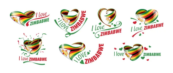 Bandeira nacional do Zimbábue em forma de coração e a inscrição Eu amo Zimbábue. Ilustração vetorial — Vetor de Stock