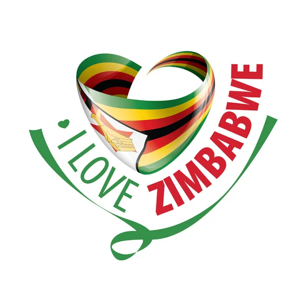 Zimbabwes nationella flagga i form av ett hjärta och den inskription jag älskar Zimbabwe. Vektorillustration — Stock vektor