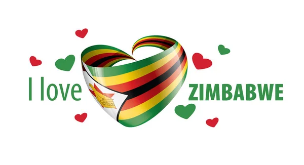 Zimbabwes nationella flagga i form av ett hjärta och den inskription jag älskar Zimbabwe. Vektorillustration — Stock vektor