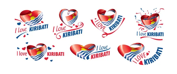 Bandera nacional de los Kiribati en forma de corazón y la inscripción Me encanta Kiribati. Ilustración vectorial — Vector de stock