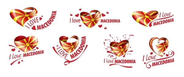 Bandeira nacional da Macedônia na forma de um coração e a inscrição Eu amo a Macedônia. Ilustração vetorial — Vetor de Stock