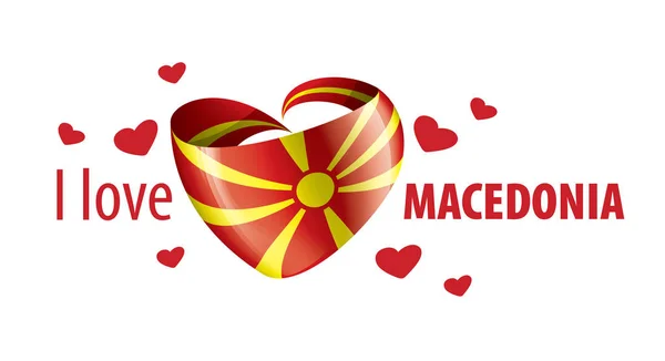 Makedonya 'nın kalp şeklinde ulusal bayrağı ve Makedonya' yı sevdiğim yazılı yazı. Vektör illüstrasyonu — Stok Vektör