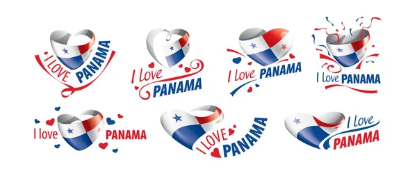 Národní vlajka Panamy ve tvaru srdce a nápis Miluji Panamu. Vektorová ilustrace — Stockový vektor