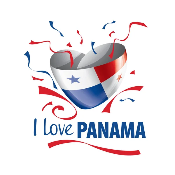 Národní vlajka Panamy ve tvaru srdce a nápis Miluji Panamu. Vektorová ilustrace — Stockový vektor