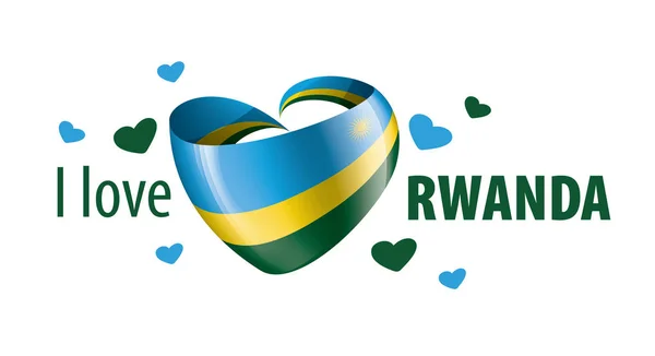 Bandera nacional de Ruanda en forma de corazón y la inscripción Me encanta Ruanda. Ilustración vectorial — Archivo Imágenes Vectoriales