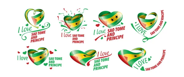 Государственный флаг Сан-Томе и Принсипи в форме сердца и надпись "Я люблю Сан-Томе и Принсипи". Векторная иллюстрация — стоковый вектор