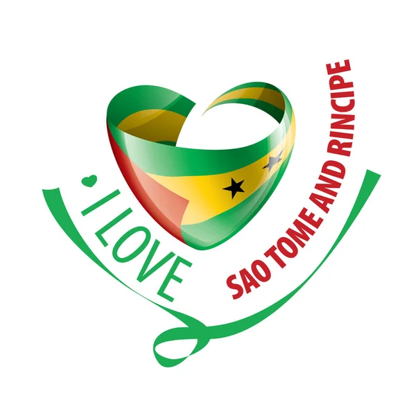 Nationalflaggan av São Tomé och Principe i form av ett hjärta och inskriptionen Jag älskar São Tomé och Principe. Vektorillustration — Stock vektor