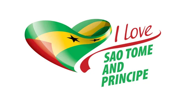 Nationalflaggan av São Tomé och Principe i form av ett hjärta och inskriptionen Jag älskar São Tomé och Principe. Vektorillustration — Stock vektor