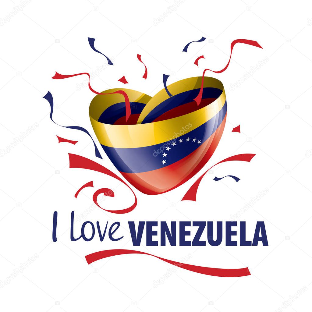 National flag of the Venezuela in the shape of a heart and the inscription I love Venezuela. Vector illustration
