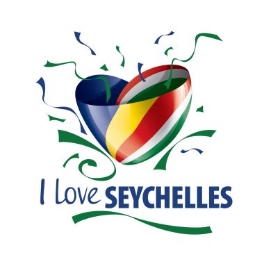 Seyşeller 'in kalp şeklinde ulusal bayrağı ve Seyşeller' e bayılıyorum. Vektör illüstrasyonu