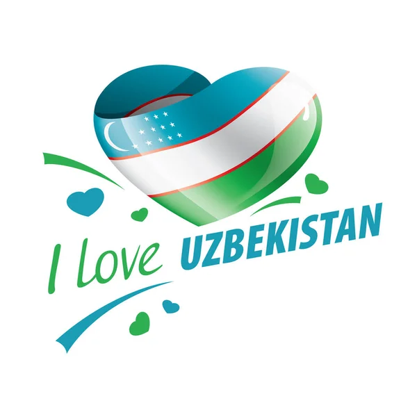 Bandera nacional de Uzbekistán en forma de corazón y la inscripción Me encanta Uzbekistán. Ilustración vectorial — Archivo Imágenes Vectoriales
