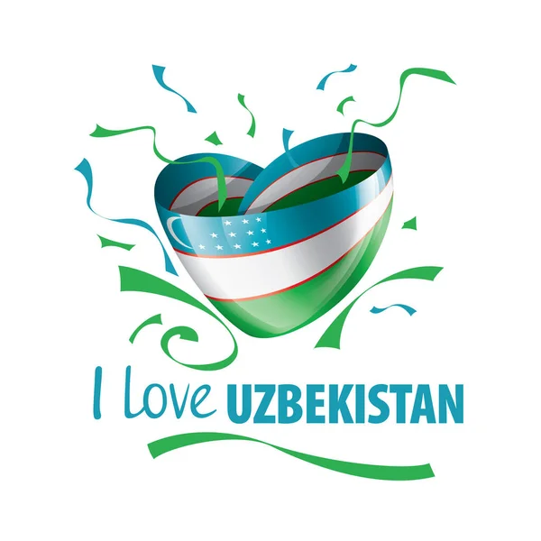 Bandera nacional de Uzbekistán en forma de corazón y la inscripción Me encanta Uzbekistán. Ilustración vectorial — Archivo Imágenes Vectoriales