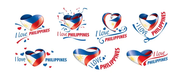 Bandera nacional de Filipinas en forma de corazón y la inscripción Me encanta Filipinas. Ilustración vectorial — Vector de stock